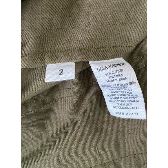Ulla Johnson Marcelle Mini Dress US 2 Olive Green Tunic Cotton Linen Boho - Picture 8 of 11